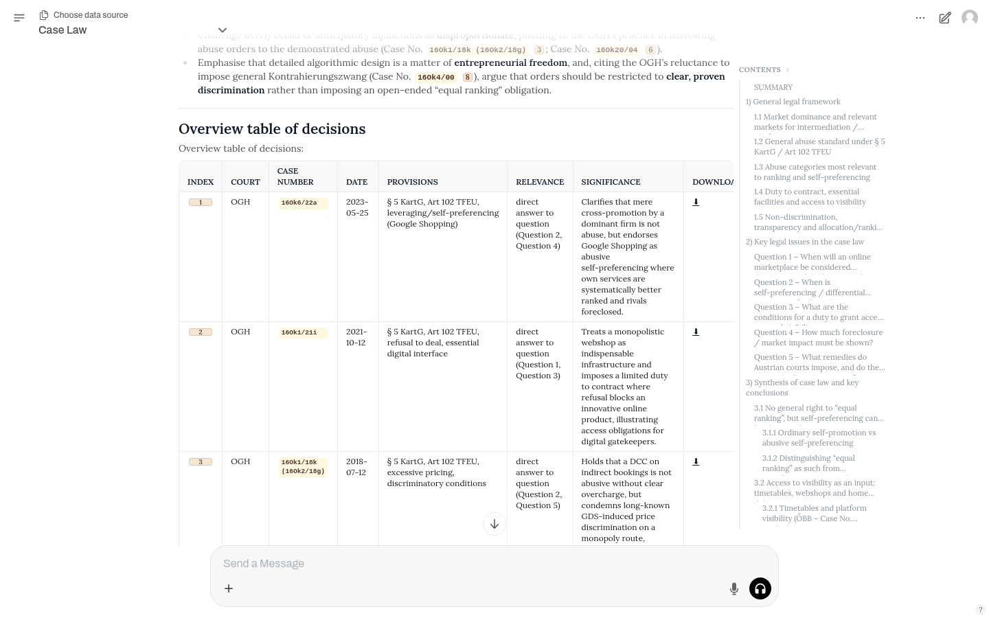 Overview table of decisions with download links