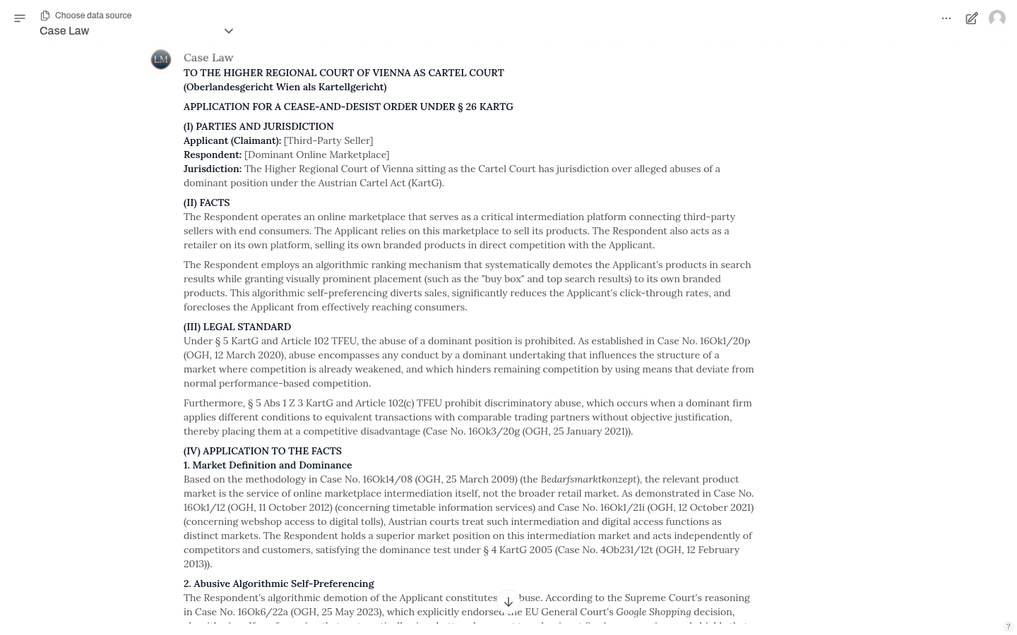Draft court submission with citations to OGH case law